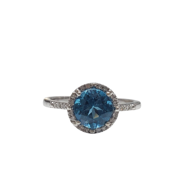 (R) 10KW BL TOPAZ AND .15CT DIAMOND FASHION RING