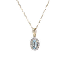 (Y) 10KY AQUAMARINE .05TDW HALO DIAMOND PENDENT