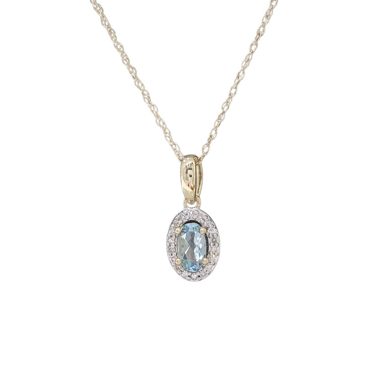(Y) 10KY AQUAMARINE .05TDW HALO DIAMOND PENDENT