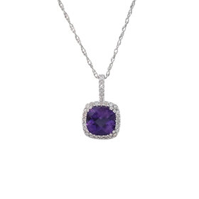 CB (Y) 10K AMETHYST CUSHION CUT .09TDW DIAMOND HALO PENDENT