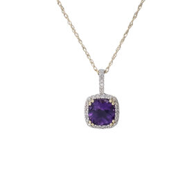 (Y) 10KY AMETHYST CUSHION CUT .09TDW DIAMOND HALO PENDENT