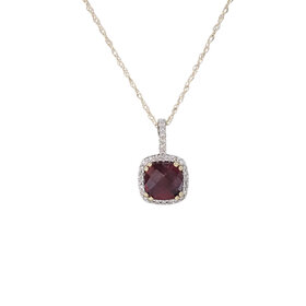 CB (Y) 10KY GARNET CUSHION CUT .09TDW DIAMOND HALO PENDENT