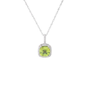(Y) 10K PERIDOT CUSHION CUT .09TDW DIAMOND HALO PENDENT
