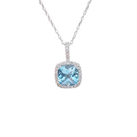 CB (Y) 10K BL TOPAZ CUSHION CUT .09TDW DIAMOND HALO PENDENT