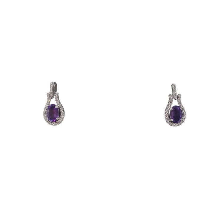 (Y) 10K AMETHYST .06TDW DANGLE EARRINGS
