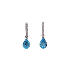 (Y) 14K PEAR BLUE TOPAZ .20CT DIAMOND ACCENTED DANGLE EARRINGS