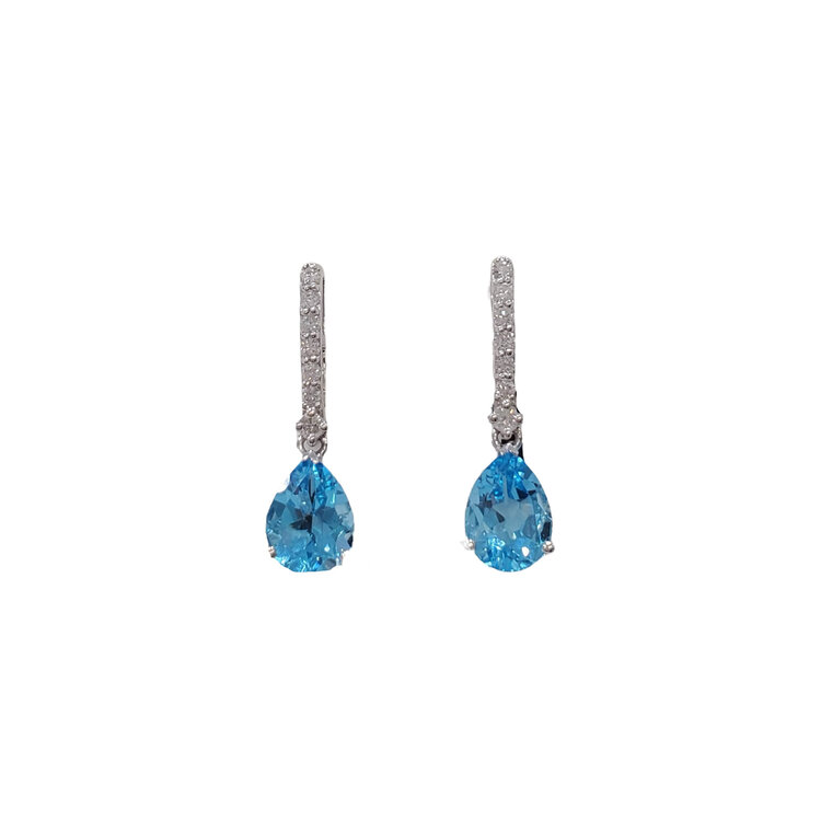 (Y) 14K PEAR BLUE TOPAZ .20CT DIAMOND ACCENTED DANGLE EARRINGS