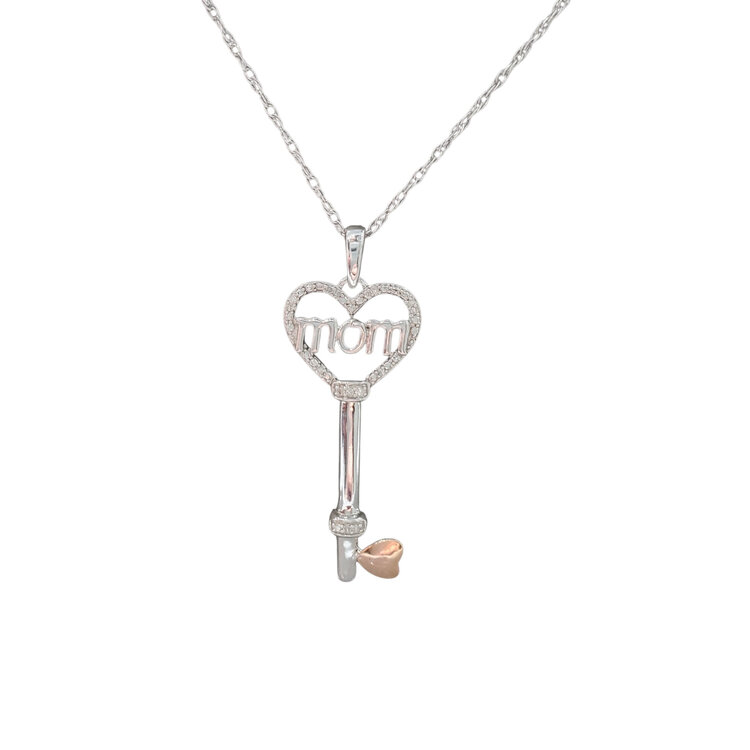 TRANSELCO (Z) 925/RG  .05CT  DIAMOND KEY PENDANT “MOM”