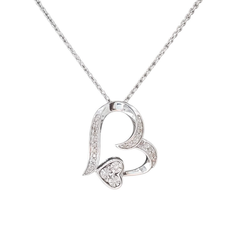 TRANSELCO (Z) 925 .11CT  DIAMOND DOUBLE HEART PENDANT