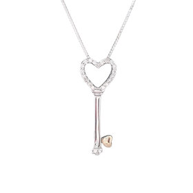 TRANSELCO (Z) 925/RG .12CT  DIAMOND HEART KEY PENDANT