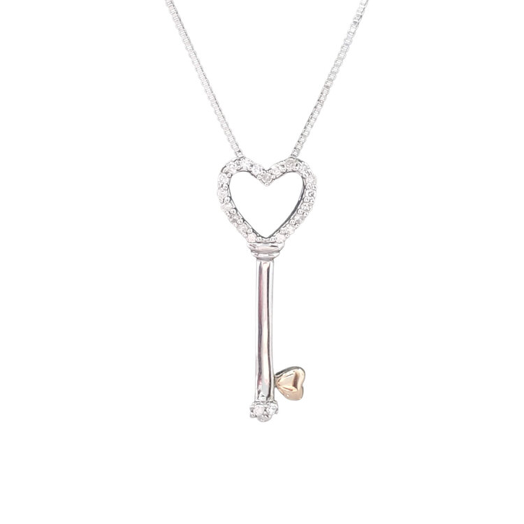 TRANSELCO (Z) 925/RG .12CT  DIAMOND HEART KEY PENDANT