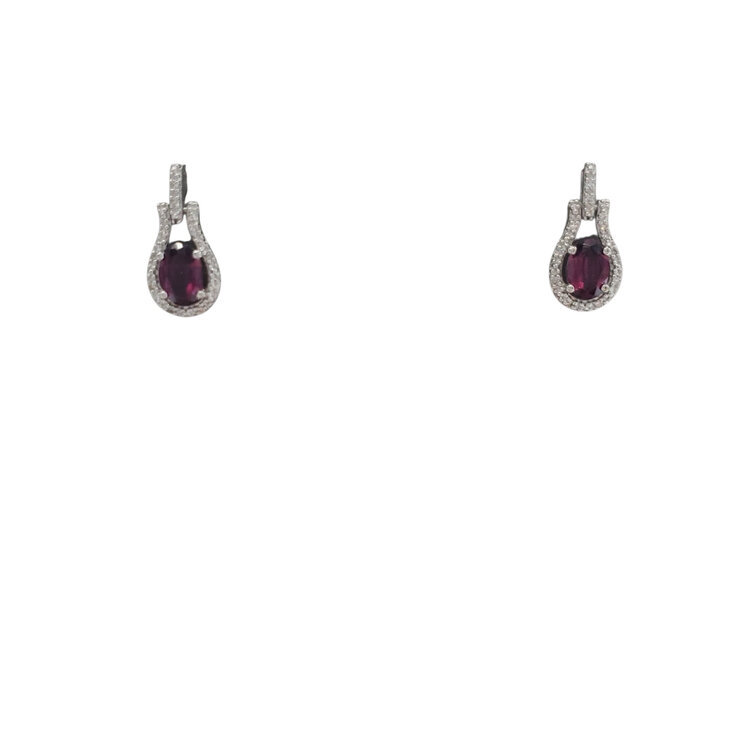 CB (Y) 10KY RHODOLITE GARNET .06TDW DANGLE EARRINGS