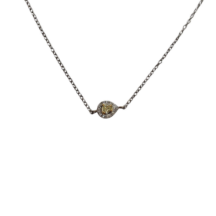 (Y) 10K .28TDW YELLOW DIAMOND SOLITAIRE HALO NECKLACE