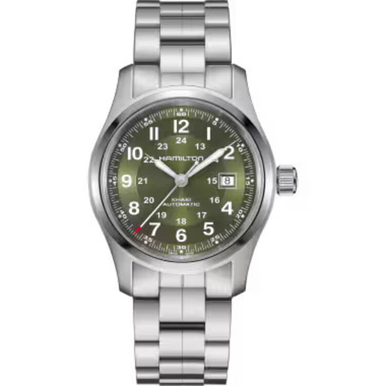 Hamilton HAMILTON Khaki Field/Reference H70605160/Caliber H-10/Collection Khaki Field /Movement Automatic/Case size 42mm/Thickness 11mm/Dial Color Green/Case Material Stainless Steel