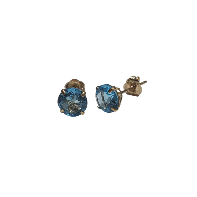 (Z) 14KY 6MM BLUE TOPAZ ROUND STUD EARRINGS