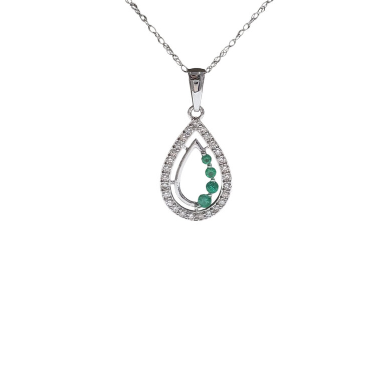 (Z) 10K .11CT ETERNITY PEAR ACCENTED ROUND EMERALD PENDENT