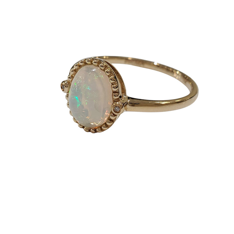 PRIMA NEW YORK (Y)14KY 1.22CT OPAL .01 DIAMOND CABUCHON RING