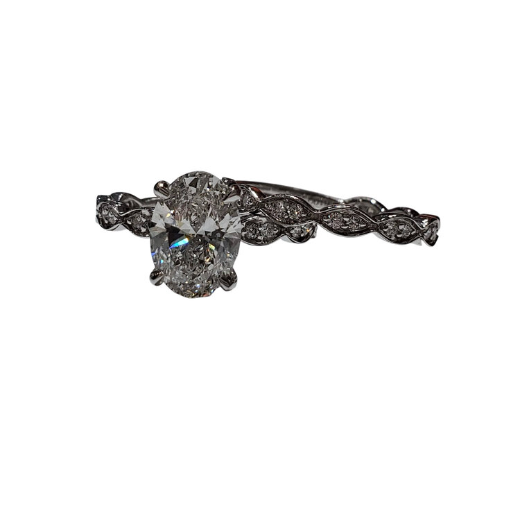 (Y) 14K 2.02CT OVAL CUT LAB GROWN CENTER .35CT DECORATIVE GENUINE DIAMOND MOUNTING