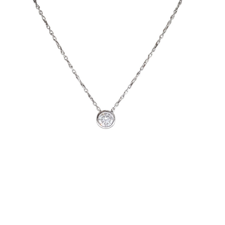 DS DESIGN (R) 14K .25CT ROUND LAB GROWN BEZELED SOLITARE NECKLACE