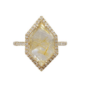 LIVEN C0. (Y) 14KY 2.27RQ .16DIA YELLOW GOLD RING WITH Rutilated quartz CENTER AND 49 ROUND DIAMONDS