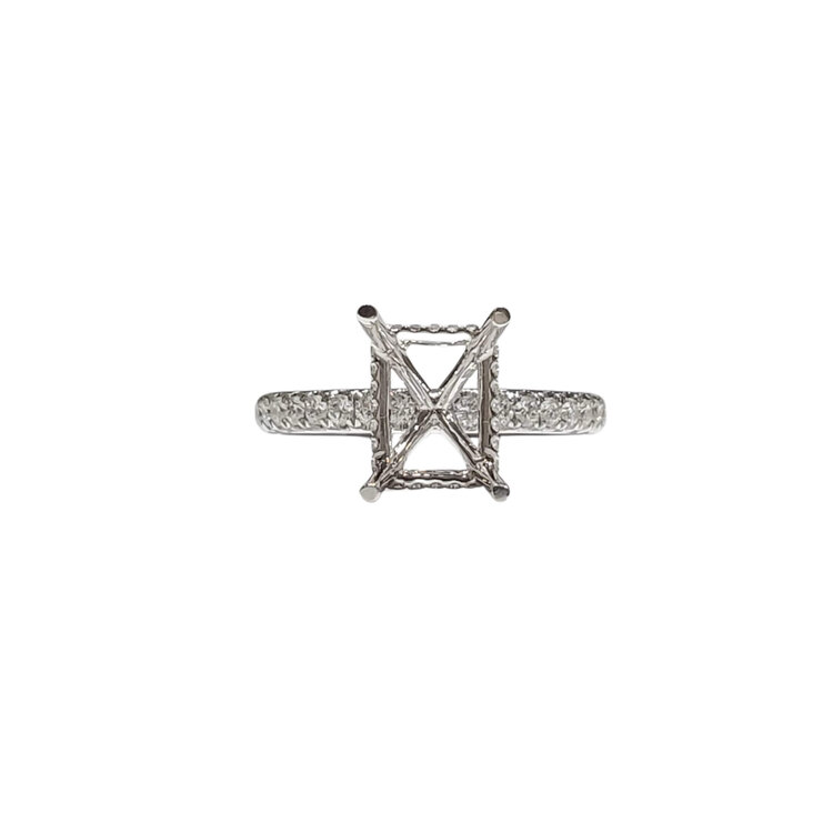 PRIMA NEW YORK (R) 14K .39CT STRAIGHT LINE DIAMOND HIDDEN HALO FOUR PRONG SOLITARE 9MMX7MM