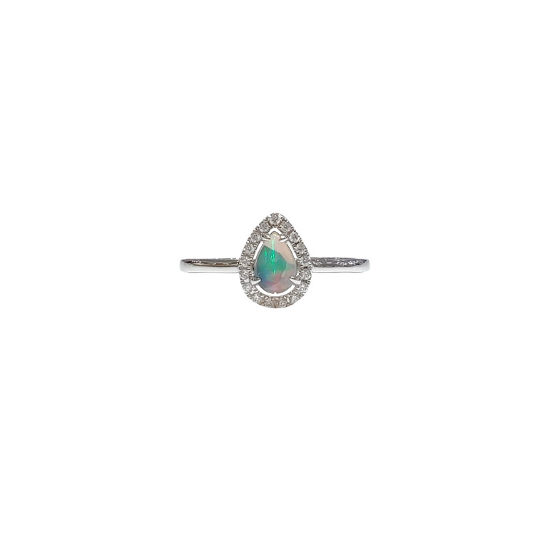 GBC (R) 14K .26CT PEAR OPAL .08TDW HALO SOLITAIRE