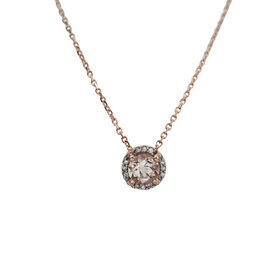 (R)14KR .50CT RD MORGANITE .05TDW HALO SOLITAIRE NECKLACE