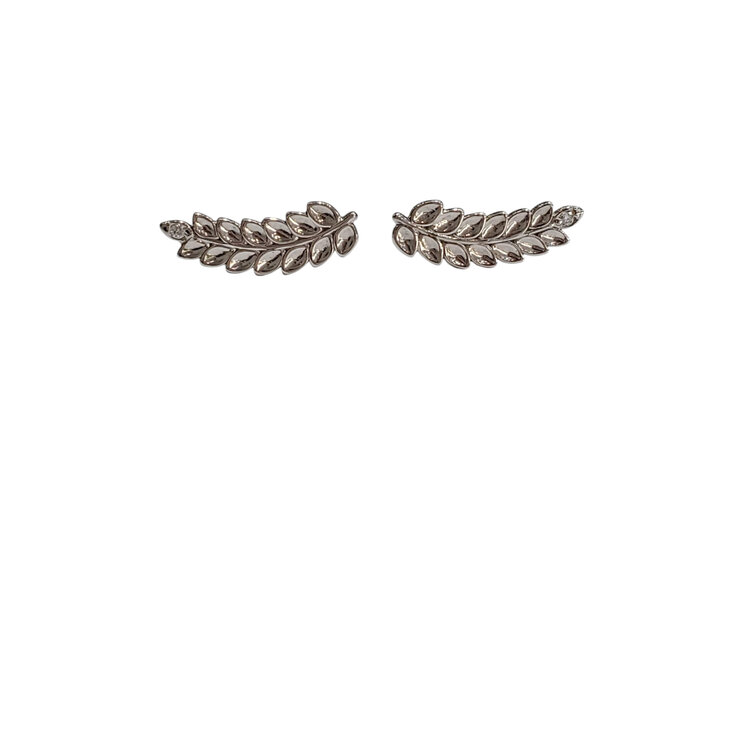 (Y)14KW  .02CT LEAF DIAMOND ACCENTED STUDS