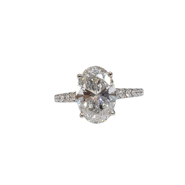 DS DESIGN (Z) 14K 3.10CT VS1 E OV .50CT OVAL CUT LAB GROWN DIAMOND CATHEDRAL SOLITAIRE ENGAGEMENT RING LG708567849