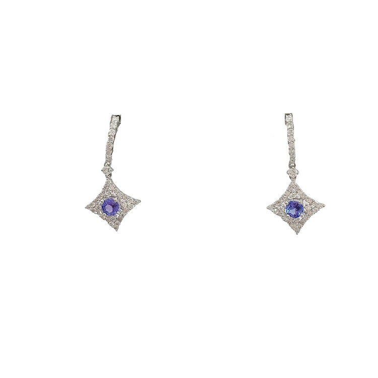 (R) 14K .80CT AAA TANZ .60CT DIAMOND DANGLE EARRINGS