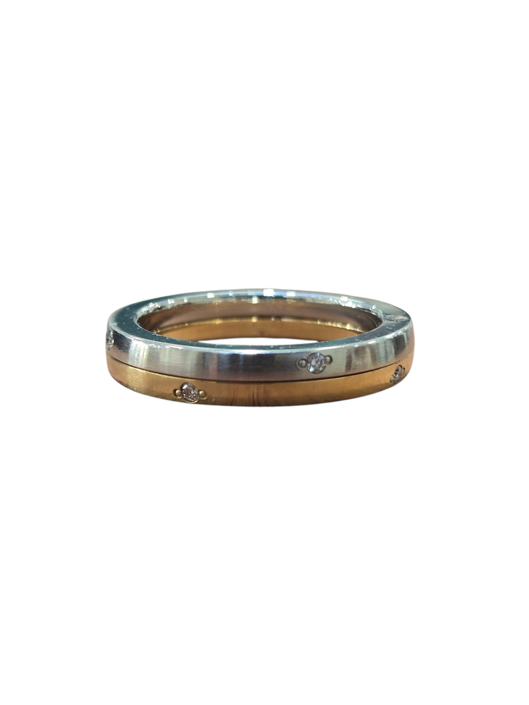 Heavy Stone (Y) 14K & PLAT .15CT DIA BAND 8 ROUND DIAMONDS VS2 F , 2MM 14K YELLOW GOLD & 2MM PLATINUM (MY BETTER HALF” DESIGN