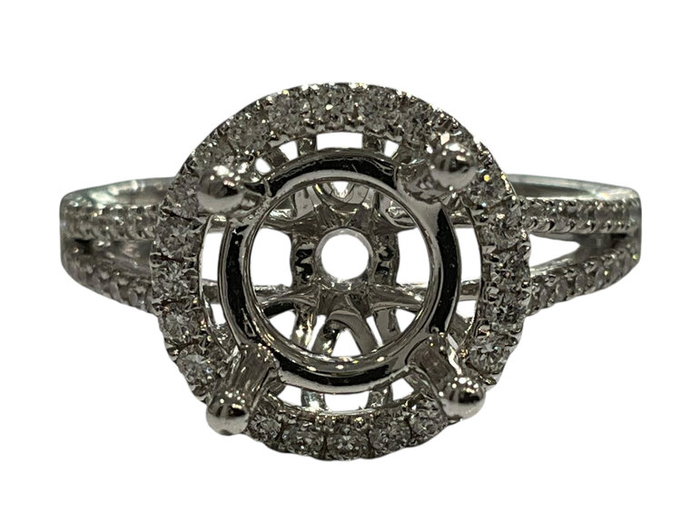 PRIMA NEW YORK (R)14K .42DIA ROUND HALO SPLIT SHANK ENGAGEMENT RING MOUNTING