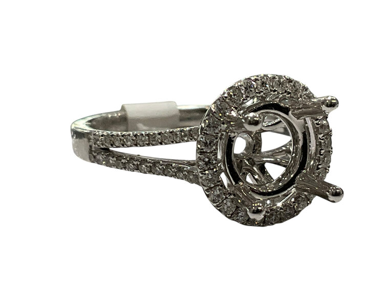 PRIMA NEW YORK (R)14K .42DIA ROUND HALO SPLIT SHANK ENGAGEMENT RING MOUNTING