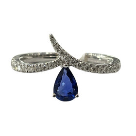 ROMAN + JULES (R) 14K .50SAPPH .21DIA WHITE GOLD RING WITH SAPPHIRE & DIAMONDS