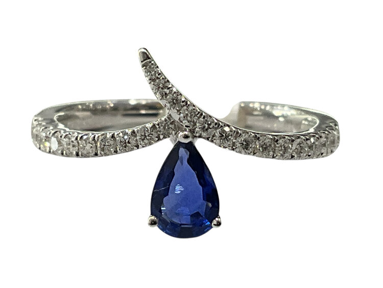 ROMAN + JULES (R) 14K .50SAPPH .21DIA WHITE GOLD RING WITH SAPPHIRE & DIAMONDS