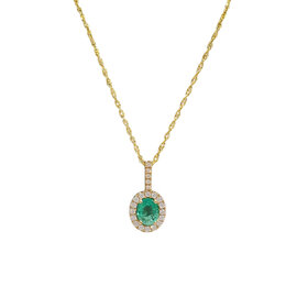ROMAN + JULES (R) 14K .30EM .10DIA  VS2 G YEELOW GOLD PENDANT, NATURAL GREEN EMERALD& DIAMONDS