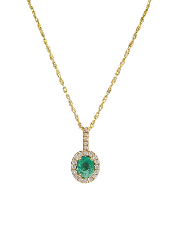 ROMAN + JULES (R) 14K .30EM .10DIA  VS2 G YEELOW GOLD PENDANT, NATURAL GREEN EMERALD& DIAMONDS