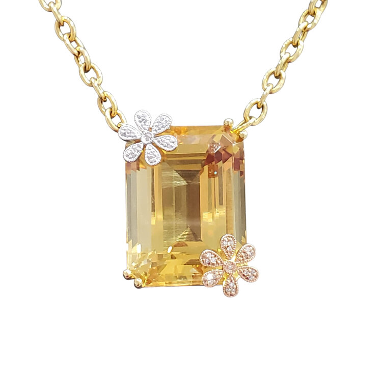 Gemdek M(R) 14K 25.02CIT .12DIA YELLOW GOLD CITRINE EM CUT GAL CERTIFIED #201915314 38 ROUND DIAMONDS 24GRAMS