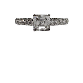 (R)14K 1.25CT LAB .50MTG WHITE GOLD RING,LAB GROWN ASSCHER CUT DIAMOND CENTER VS1 F , ROUND DIAMONDS ON THE SETTING