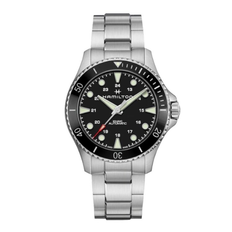 Hamilton HAMILTON SCUBA/ Reference H82515130 / Caliber H-10 / Collection Khaki Navy /Movement Automatic/Case size 43MM/Thickness 12.58MM/Dial Color Black/Case Stainless Steel/Crystal Sapphire/80 hr pwr