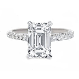 PRIMA NEW YORK (Z) 14K 2.34CT LAB .30MTG WHITE GOLD RING LAB GROWN EMERALD CUT DIAMOND, IGI CERTIFIED #LG610317429, ROUND NATURAL DIAMONDS ON THE SETTING