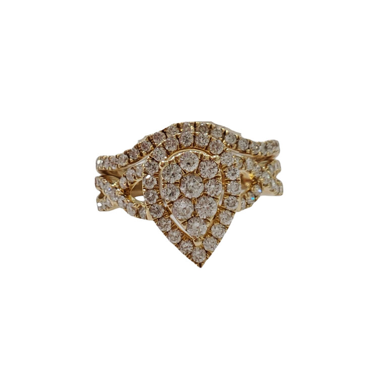 Daniels Jewels Art (R) 14K 1.20CT TDW SET , 14K YELLOW GOLD BRDAIL RING SET, PEAR SHAPED CLUSTER TWIST DESIGN WITH MATCHING CURVED BAND