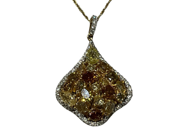KALLATI (R) 14KY 3.25CT SI FNCY YW/WHT DIAMOND PENDENT