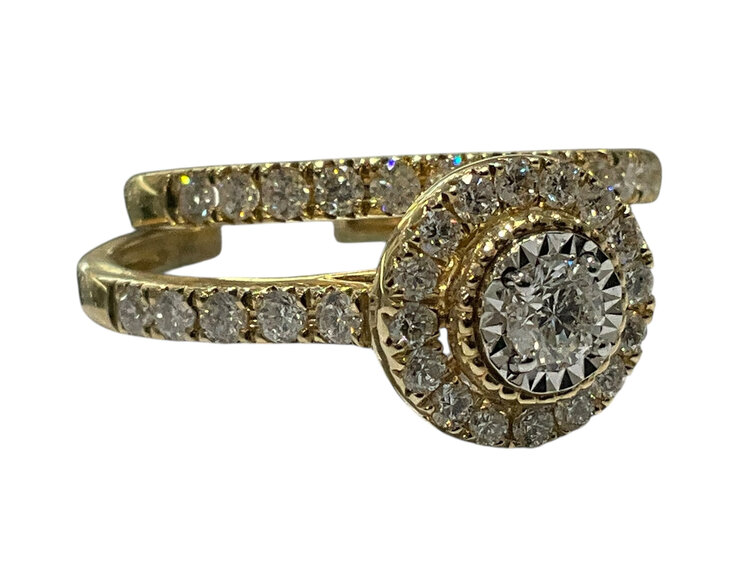 (R) 14K 1.02CT TDW YELLOW GOLD HALO BRIDAL RING SET