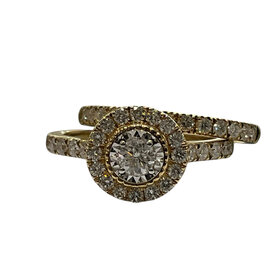 (R) 14K 1.02CT TDW YELLOW GOLD HALO BRIDAL RING SET
