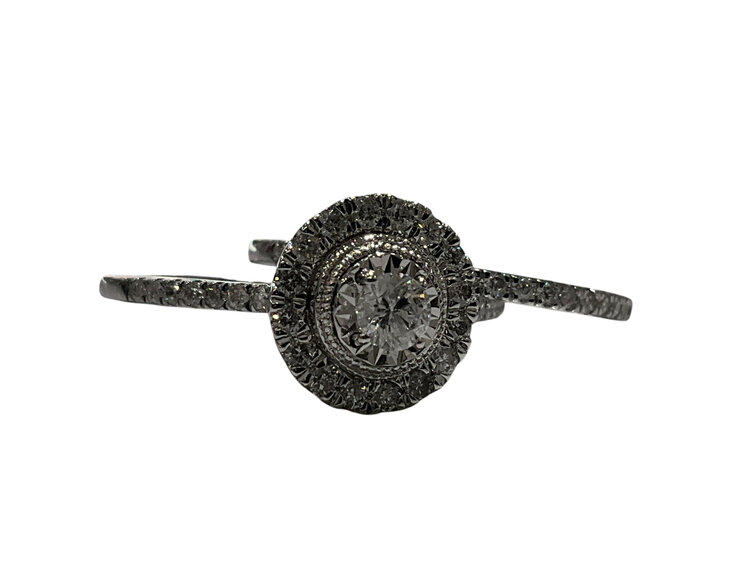 (Y) 14K .70CT TDW , 14K WHITE GOLD ROUND DIAMOND HALO BRIDAL RING SET