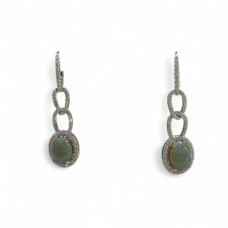 Gemdek (R)18K 4.21OP 1.38DIA  WHITE GOLD EARRINGS AAA AUS OPALS AND NATURAL DIAMONDS