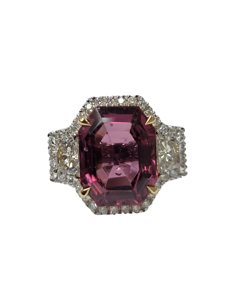 Gemdek (Y) 18K 7.56SPN 1.30DIA , 18K WHITE & YELLOW GOLD RING, 7.56CT GIA CERTIFIED PURPLE-PINK SPINEL #2235217127 & 1.30CTS OF VS1 F DIAMONDS