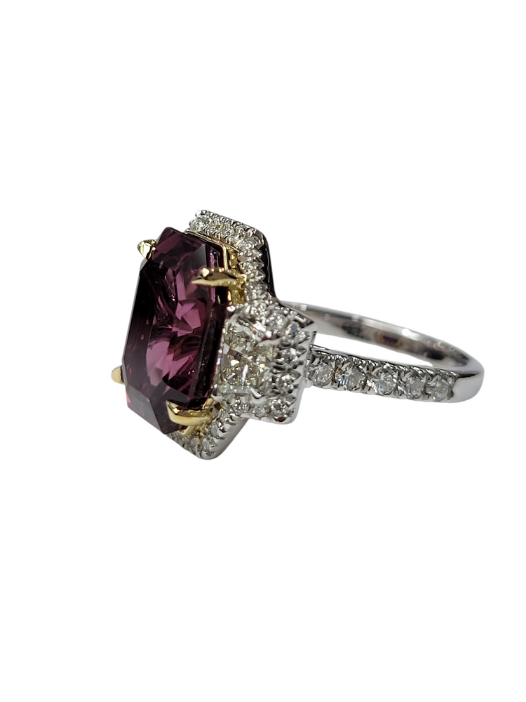 Gemdek (Y) 18K 7.56SPN 1.30DIA , 18K WHITE & YELLOW GOLD RING, 7.56CT GIA CERTIFIED PURPLE-PINK SPINEL #2235217127 & 1.30CTS OF VS1 F DIAMONDS