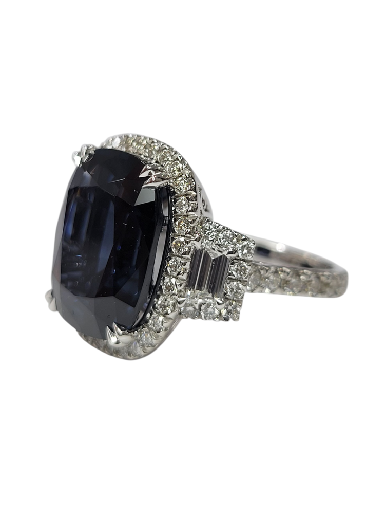 Gemdek (Y) 18K 12.57SPN 1.54DIA , 18K WHITE GOLD RING, GIA CERTIFIED 12.57CT COBALT SPINEL #2225440460, 1.54CT IN DIAMONDS VS1 F